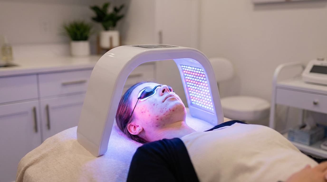 led light therapy using blue and red light to treat acne and reduce inflammation