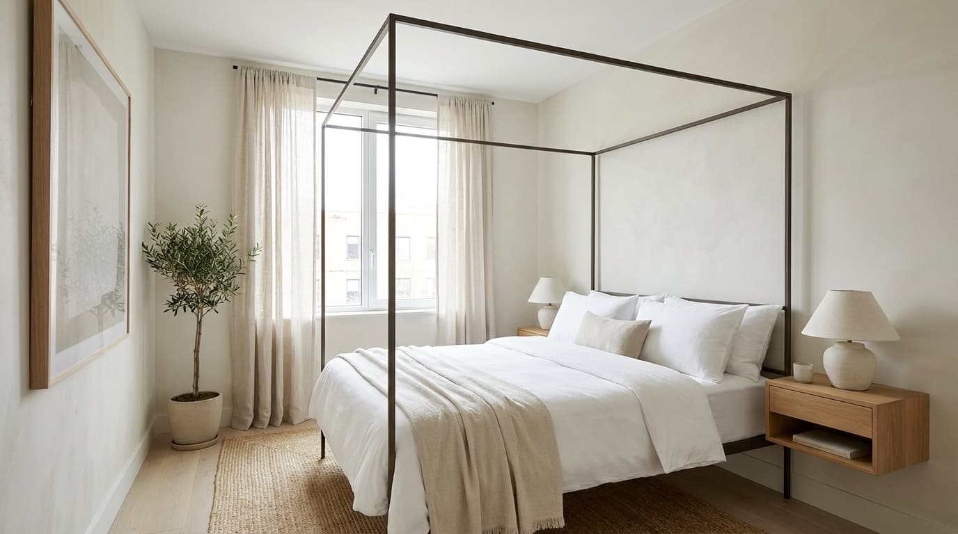 open-frame bed offering a visually light and spacious feel, perfect for smaller bedroom spaces
