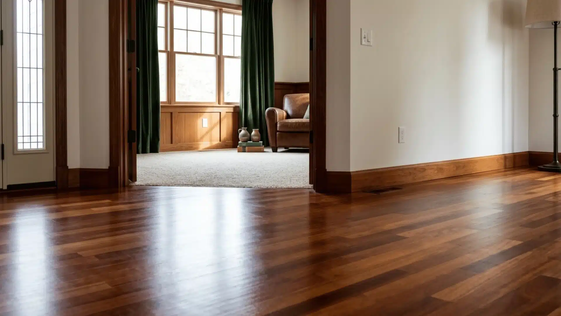 preserves the distinctive wood flooring and layout of the original while adding color