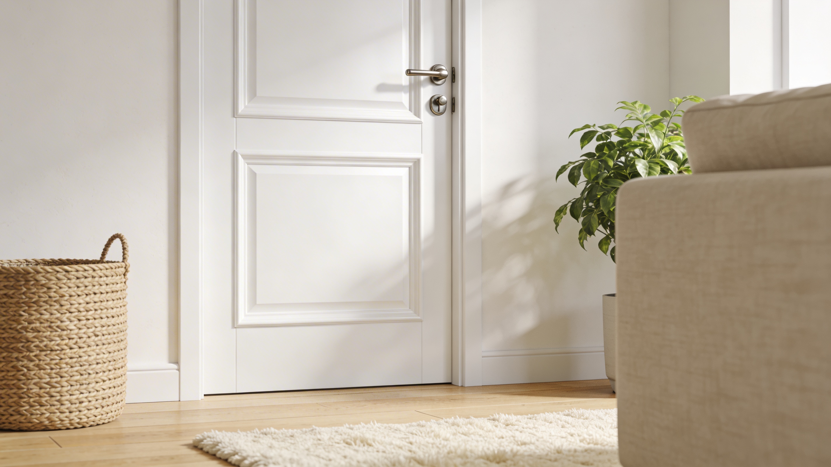 white interior door in a bright neutral room with soft daylight and clean styling for a fresh, open look