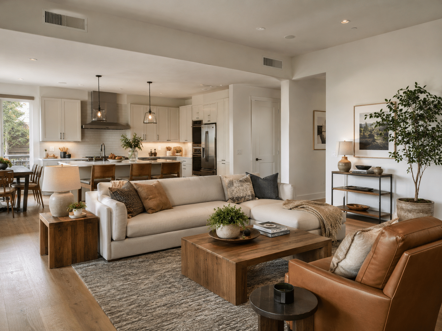 Open plan living room and kitchen designed for everyday comfort and balanced airflow