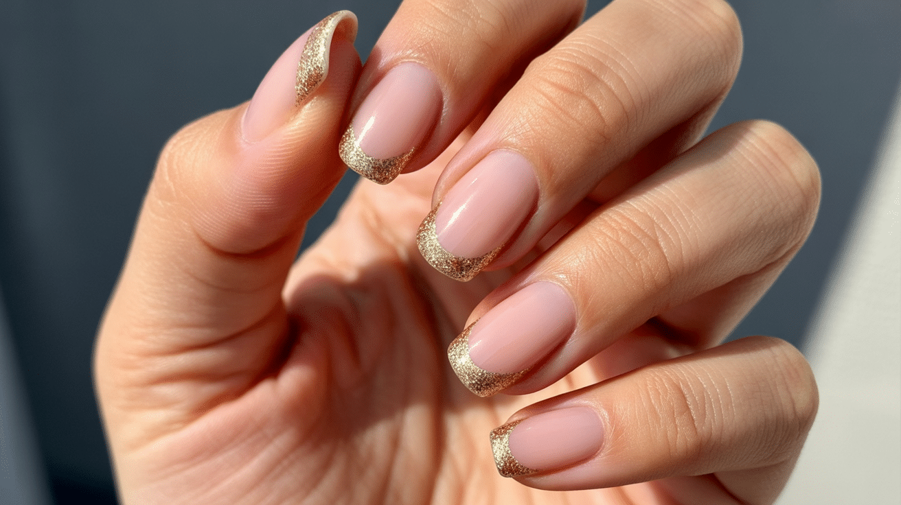 baby-pink-with-gold-glitter-tips-nail