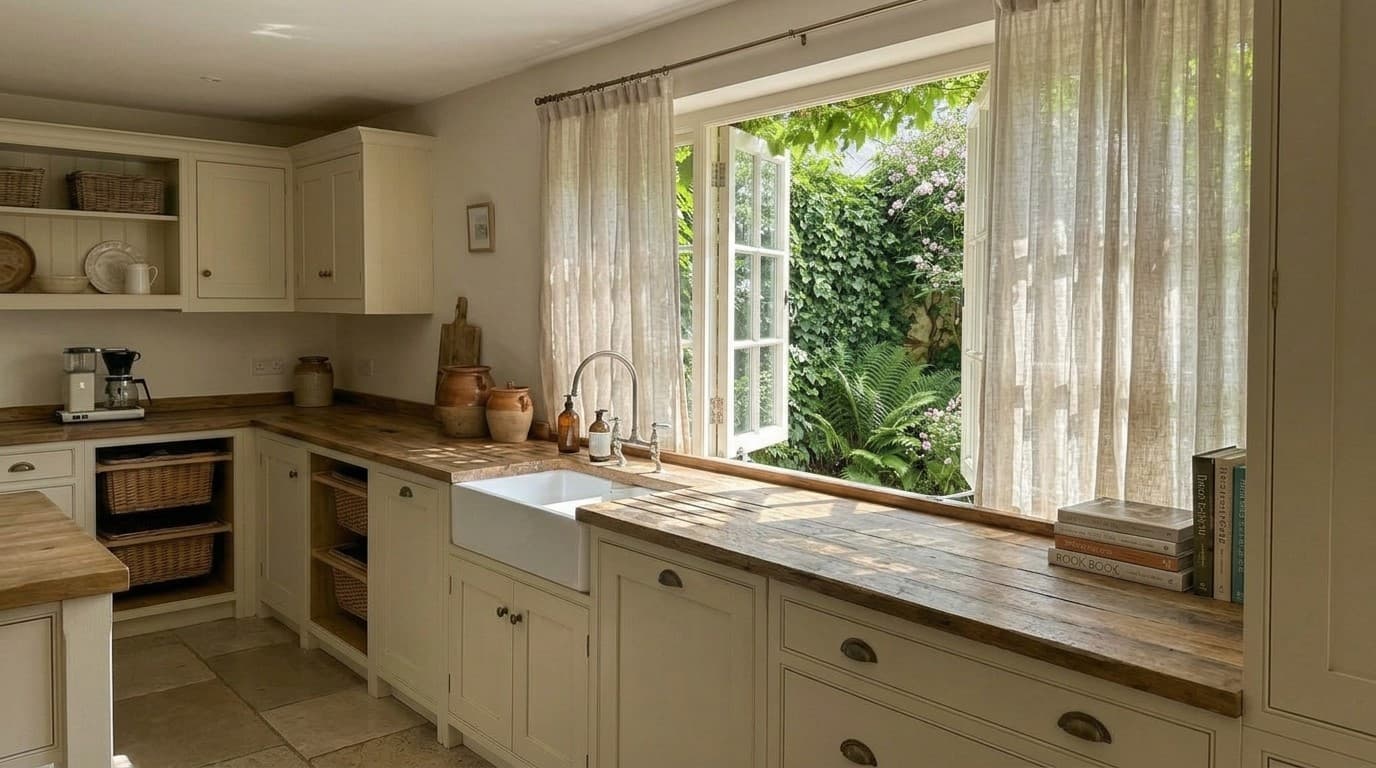 casement window in a rustic kitchen with a side breeze and a scenic outdoor view (1)