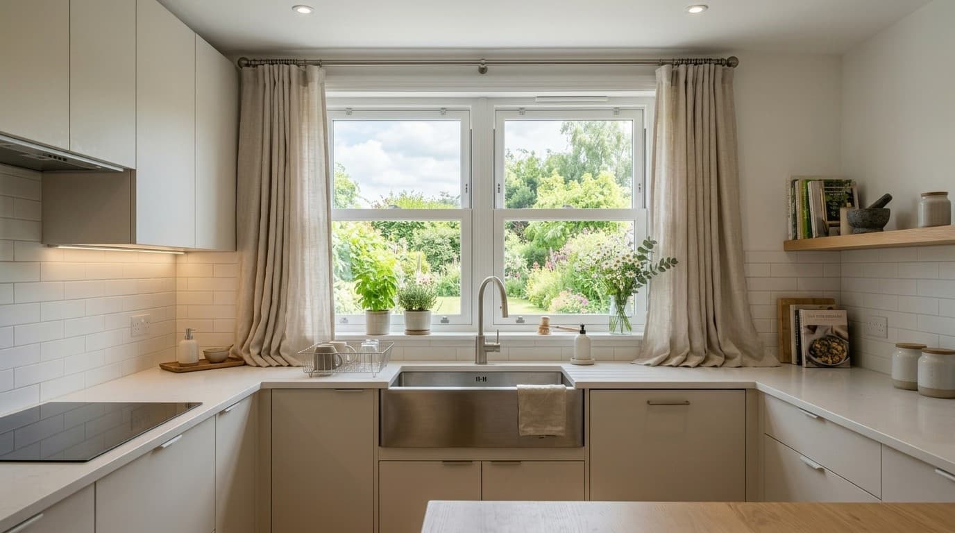 double hung window in a minimalist kitchen with both sashes slightly open for easy ventilation (1)