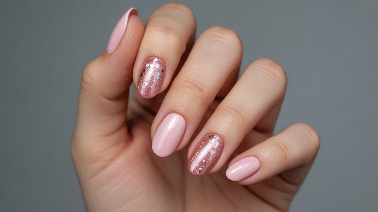 glittery-pink-accent-nails