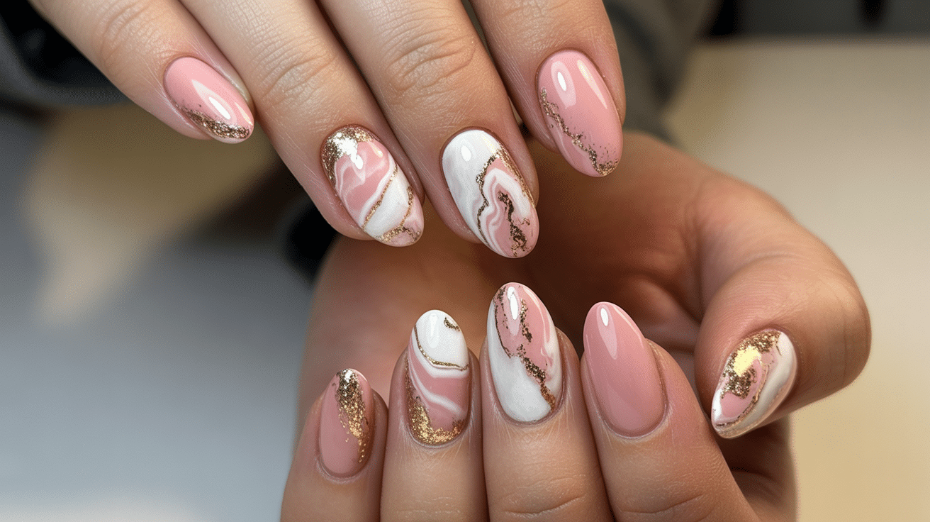 pink-and-gold-marble-nails