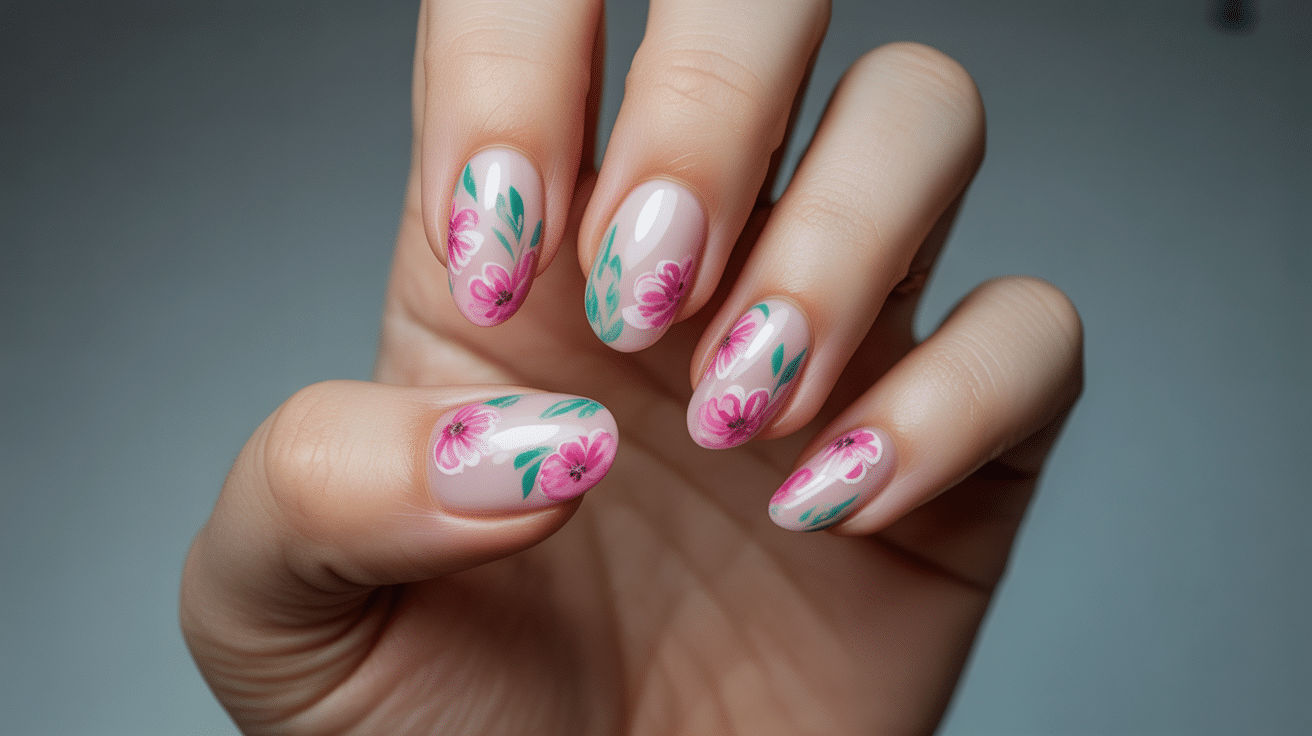 pink-floral-watercolor-nails