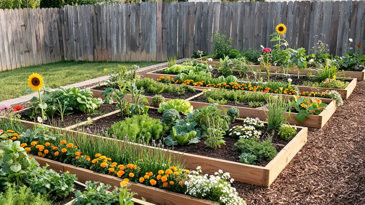vegetable garden with flower and herb borders