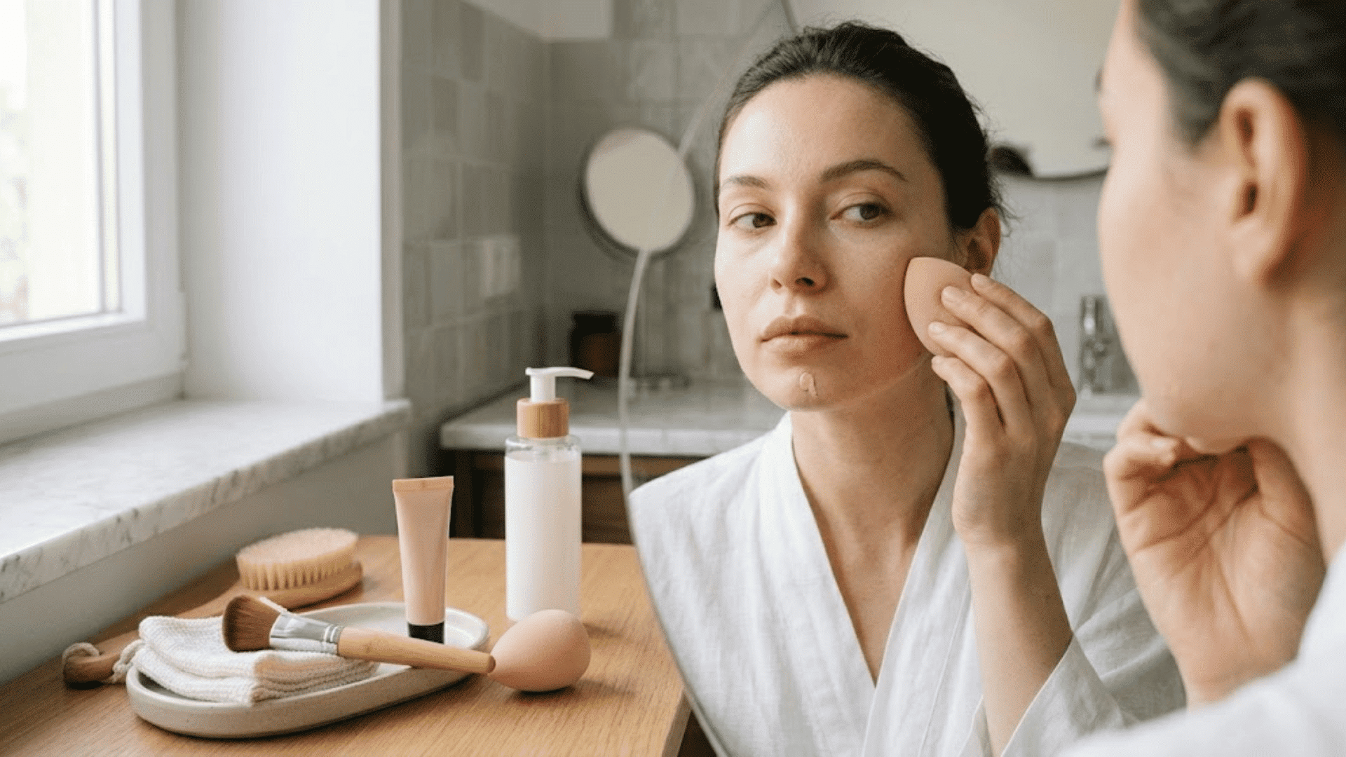 Using makeup tools to apply BB cream while learning what is BB cream for a natural finish.