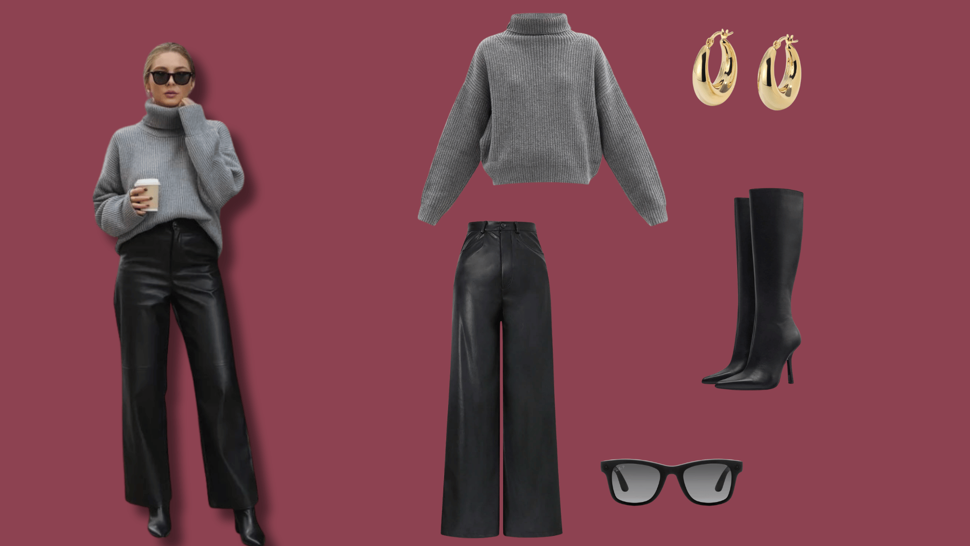 Black leather pants paired with ankle boots and a sweater for a chic fall outfit