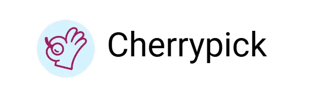 Hand-drawn hand symbol with rounded fingers next to the word "Cherrypick" in black text