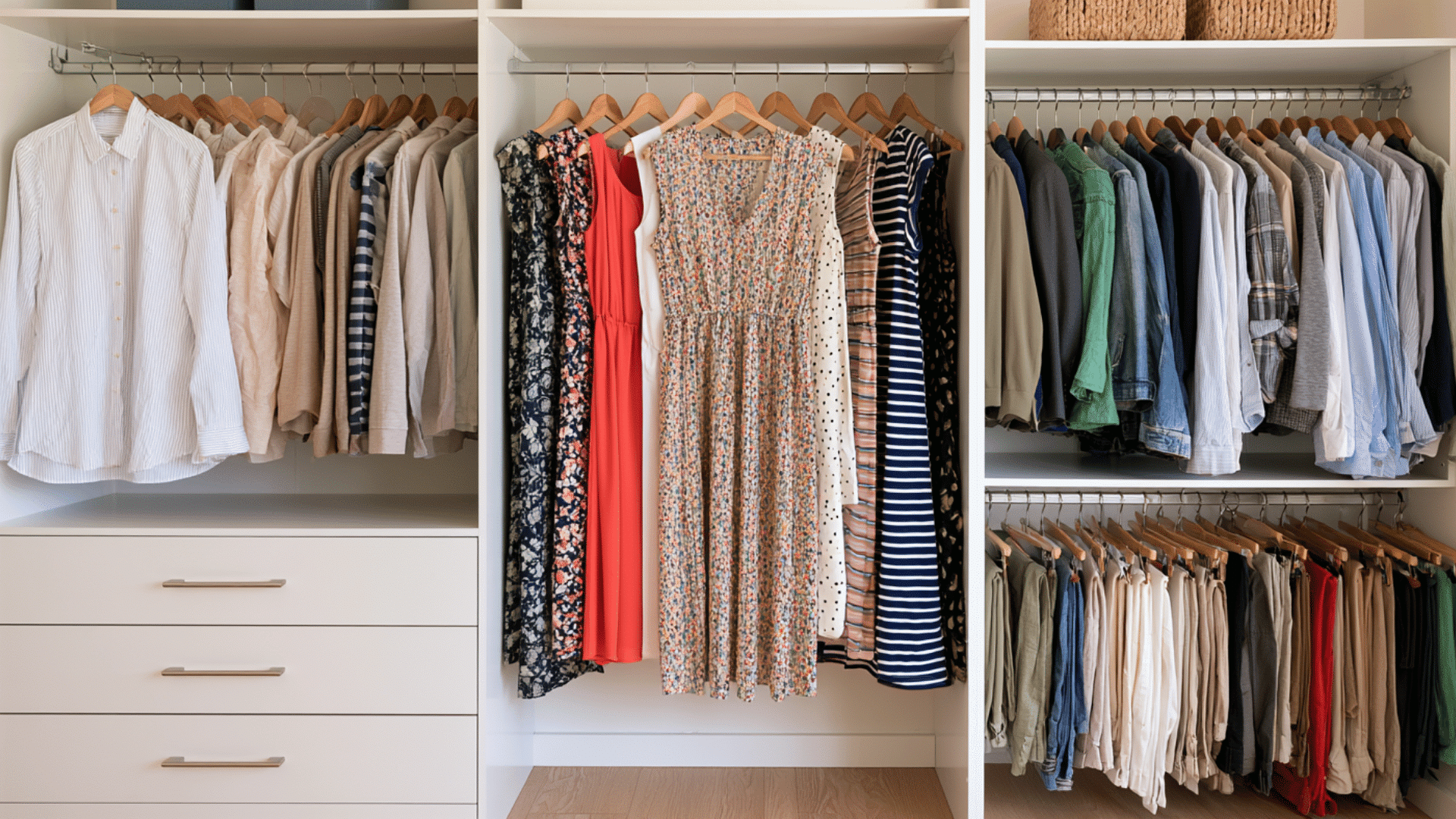 closet clothes organized by category and color