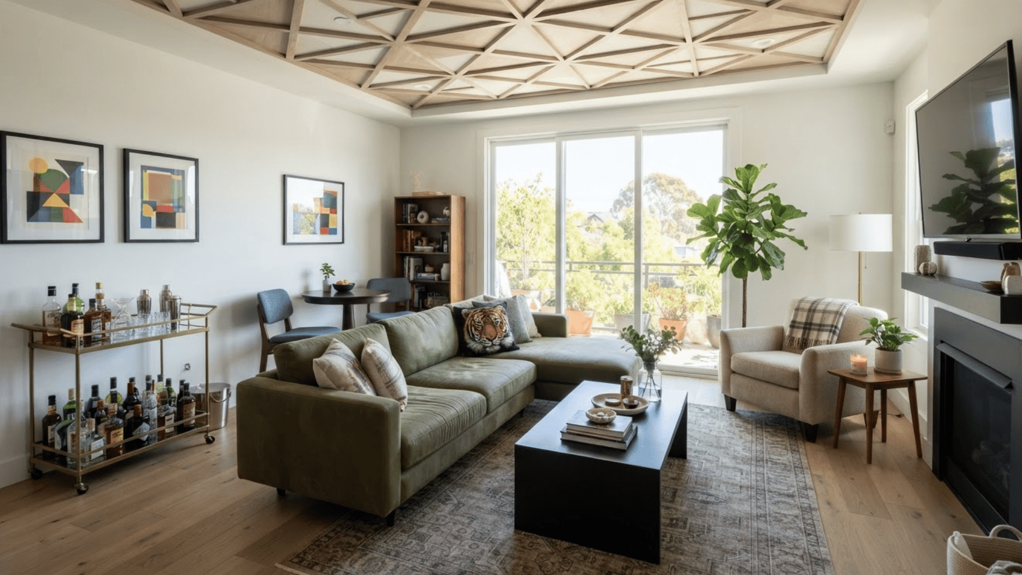 eclectic room with bold artwork creating a striking focal point and adding personality to the space