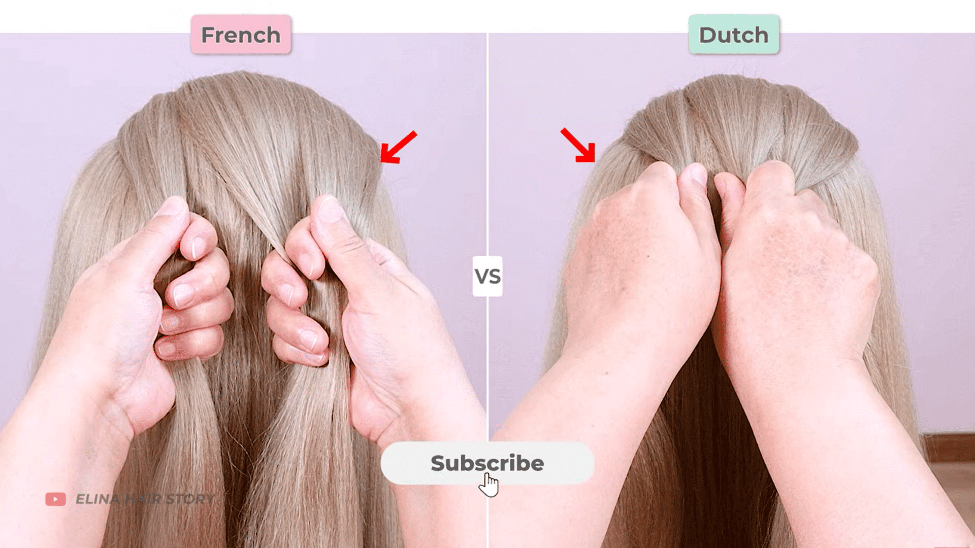 french and dutch braid setup showing three hair sections at the crown before crossing strands over or under the middle section