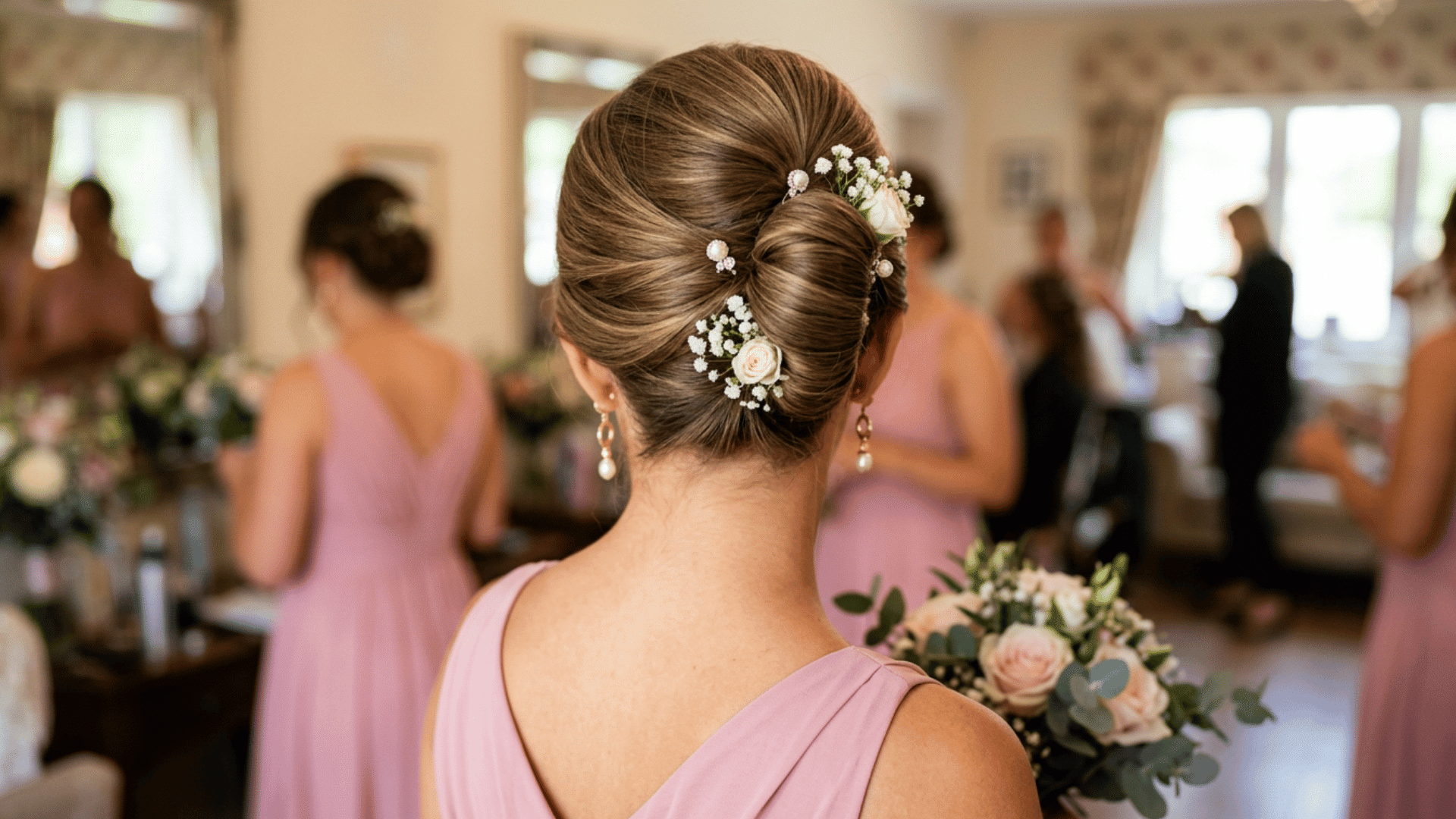 french twist hairstyle with classic elegant updo for formal bridesmaid wedding look