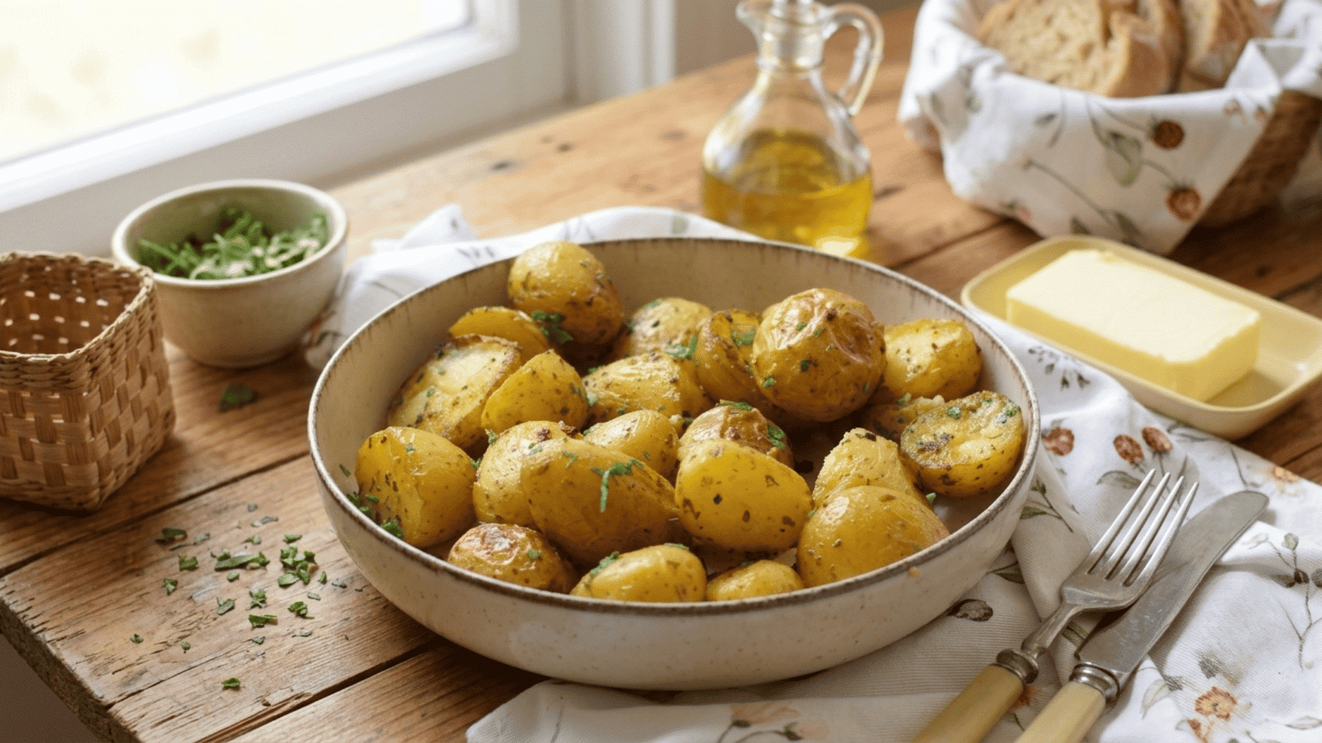 garlic butter boiled potatoes coated with melted butter fresh garlic parsley and black pepper