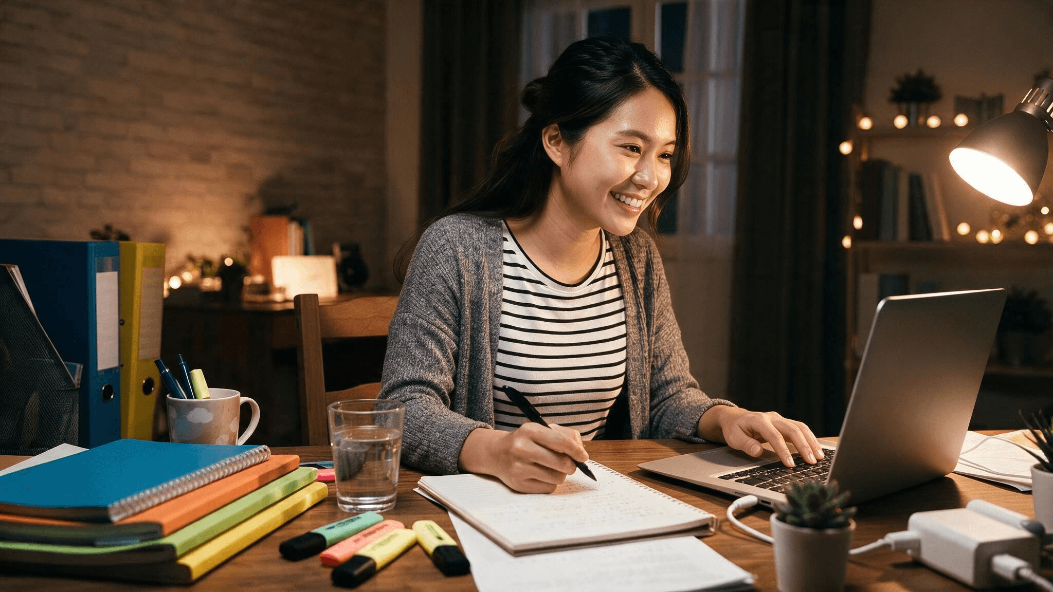 girl learning a new language on a laptop while studying vocabulary and practicing language skills at home