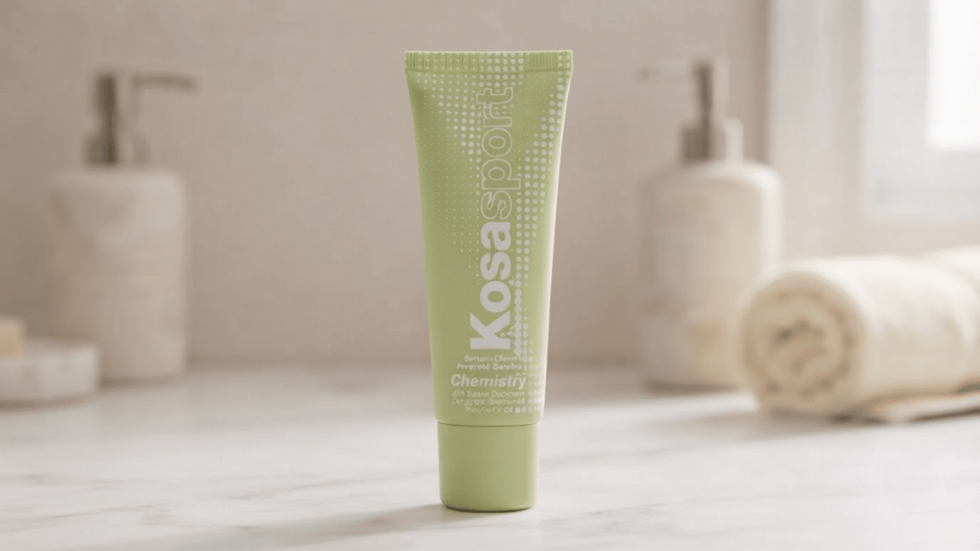 Green deodorant tube placed on a bathroom counter for best natural deodorants