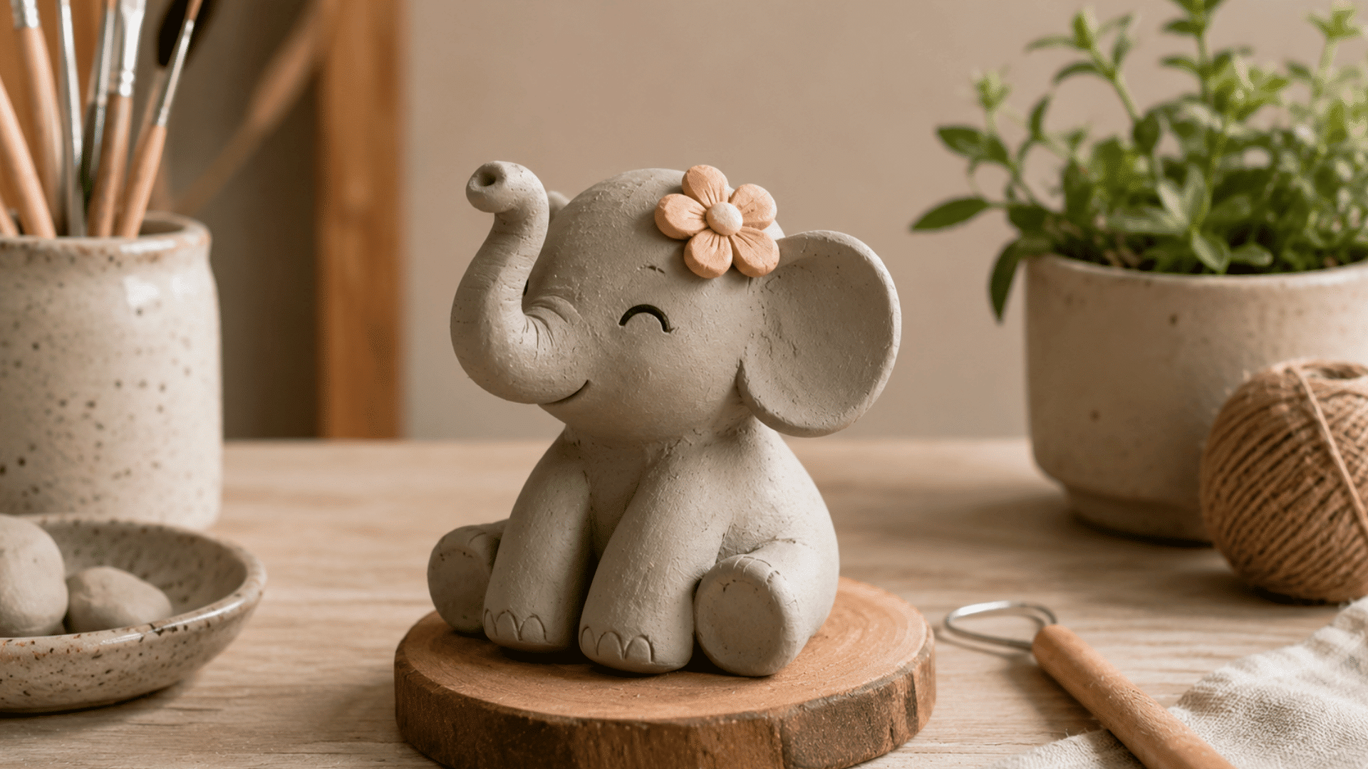 handmade air dry clay sculptures with creative shapes displayed in an art studio