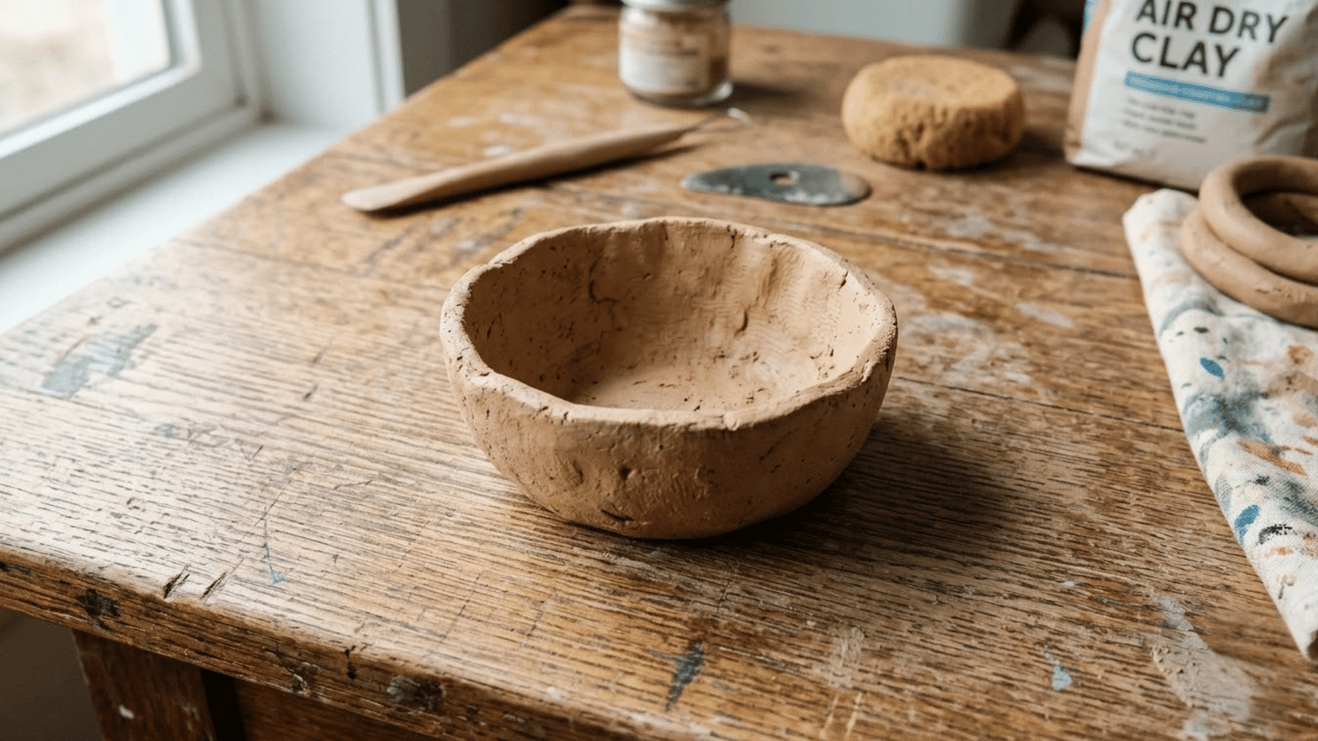 handmade clay bowls with artistic textures and decorative designs on a table