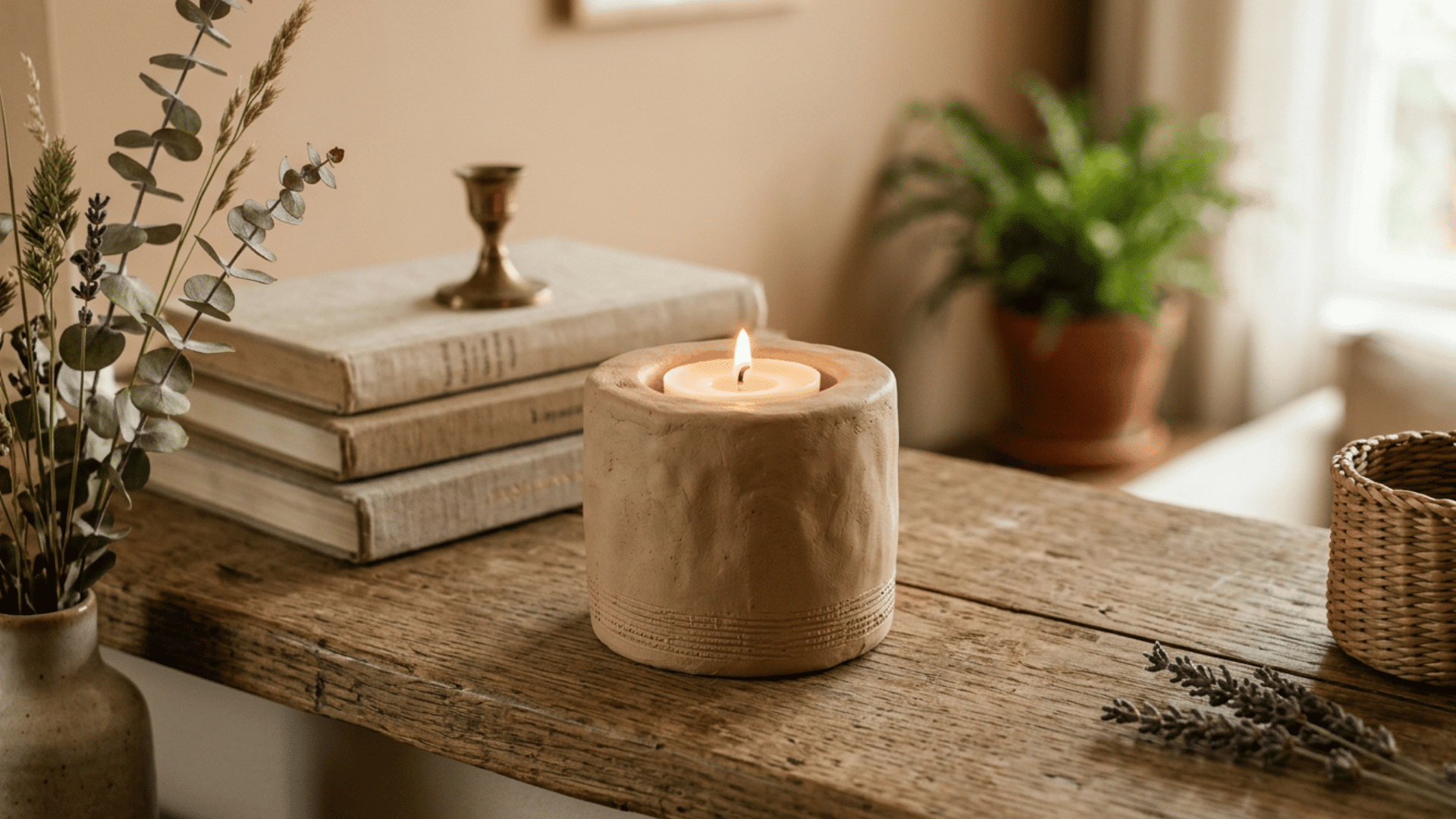 handmade clay candle holders with decorative textures creating cozy home decor accents