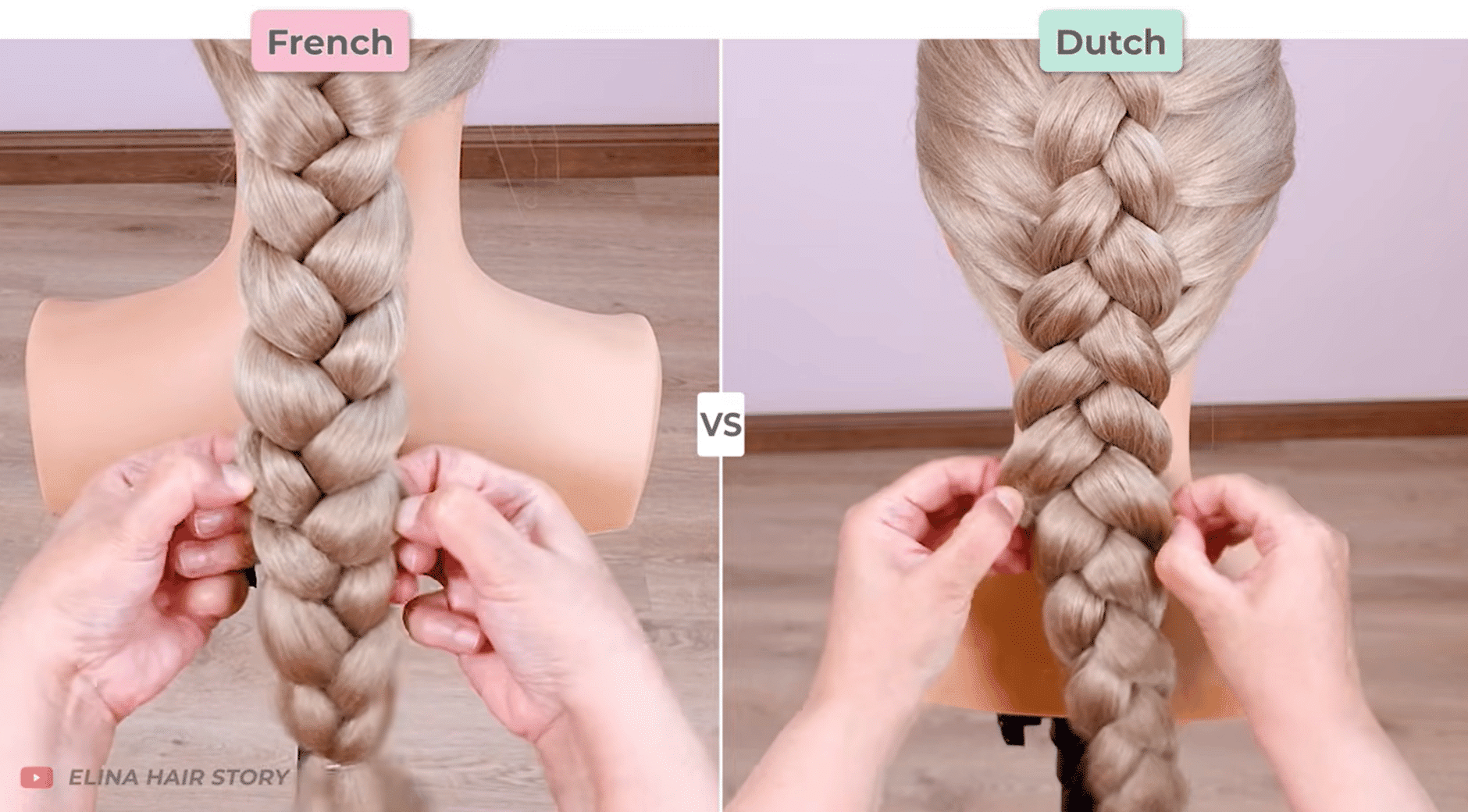 hands gently pull the outer edges of a completed braid to loosen sections and create a fuller more voluminous look