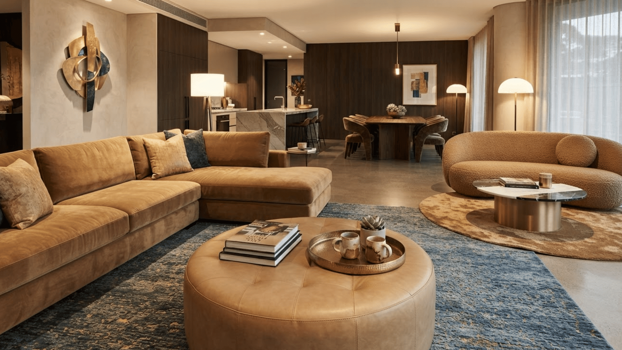 layering plush textiles like cushions throws rugs and upholstered furniture to create a cozy eclectic interior