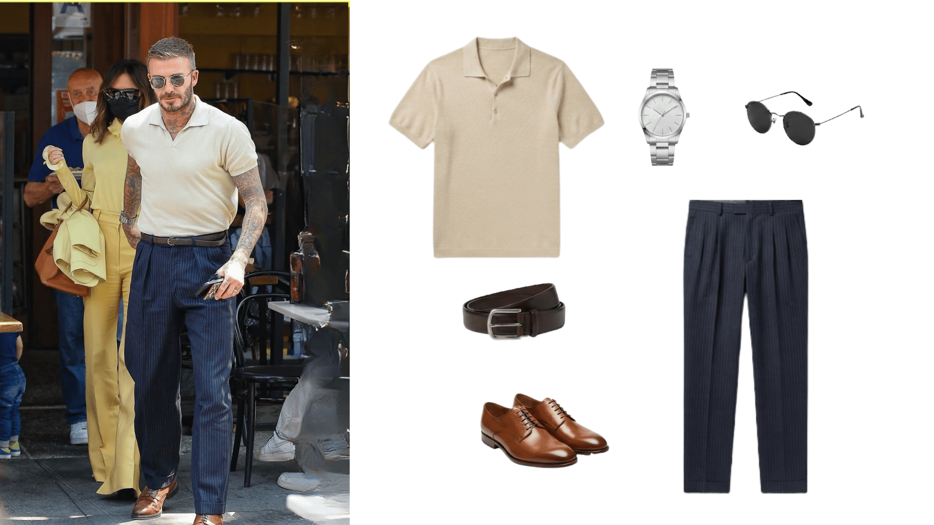 man wearing polo shirt with navy trousers and accessories showing a polished smart casual outfit combination