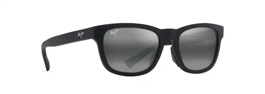 Black sunglasses with reflective lenses on white background