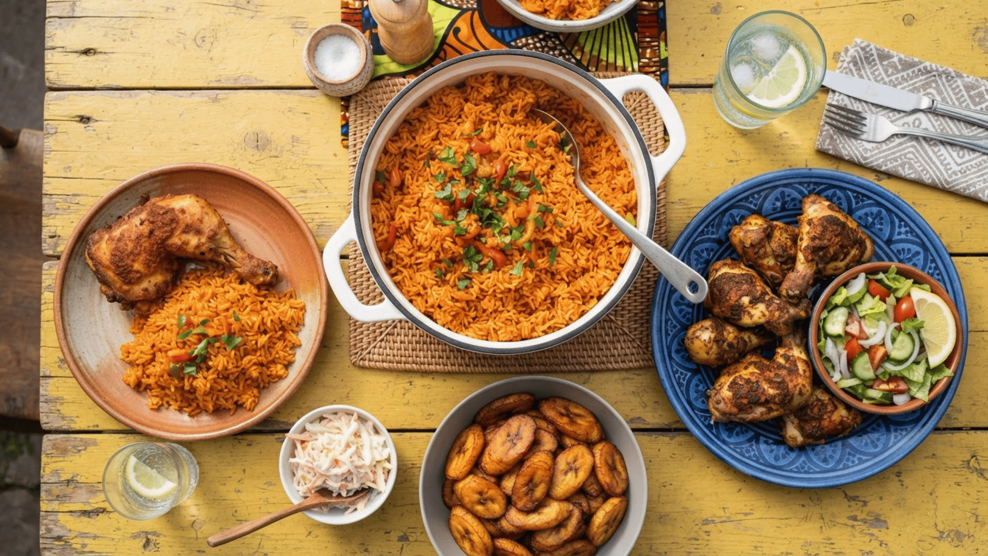 nigerian style jollof rice prepared step by step with seasoned tomato sauce rice and aromatic spices for a rich meal