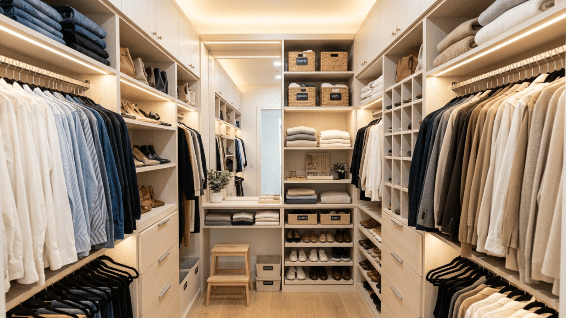 small master closet with space saving storage ideas