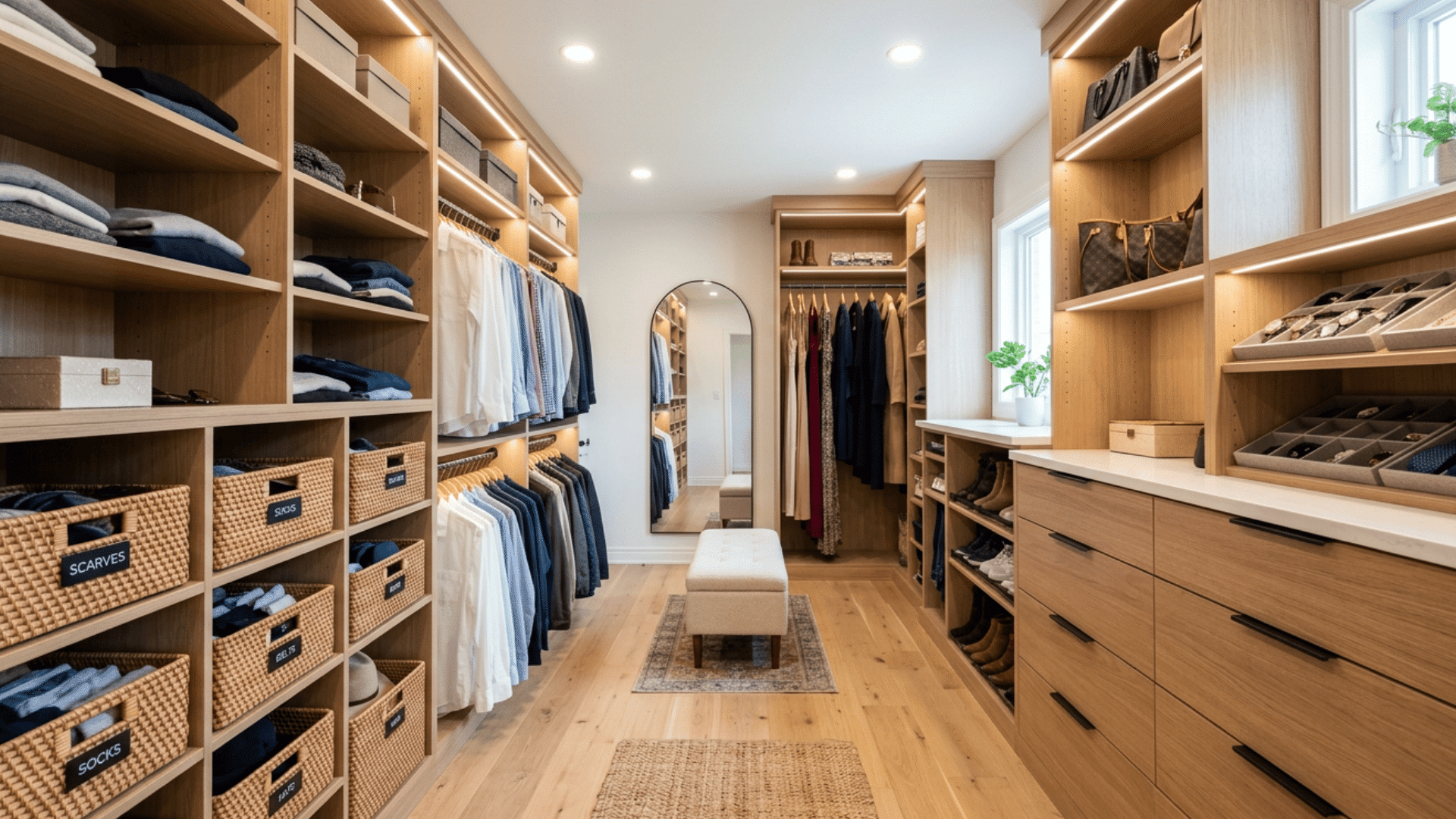 smart storage features in remodeled master closet