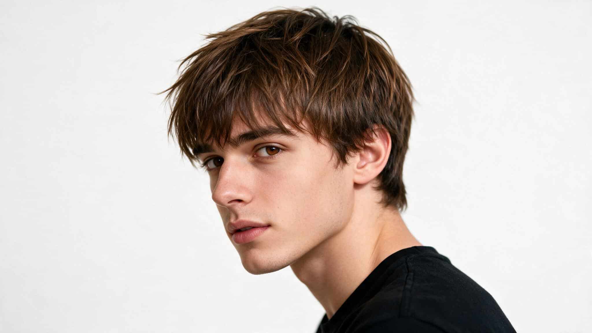 textured messy fringe haircut with soft faded sides and natural volume creating a relaxed modern hairstyle for men