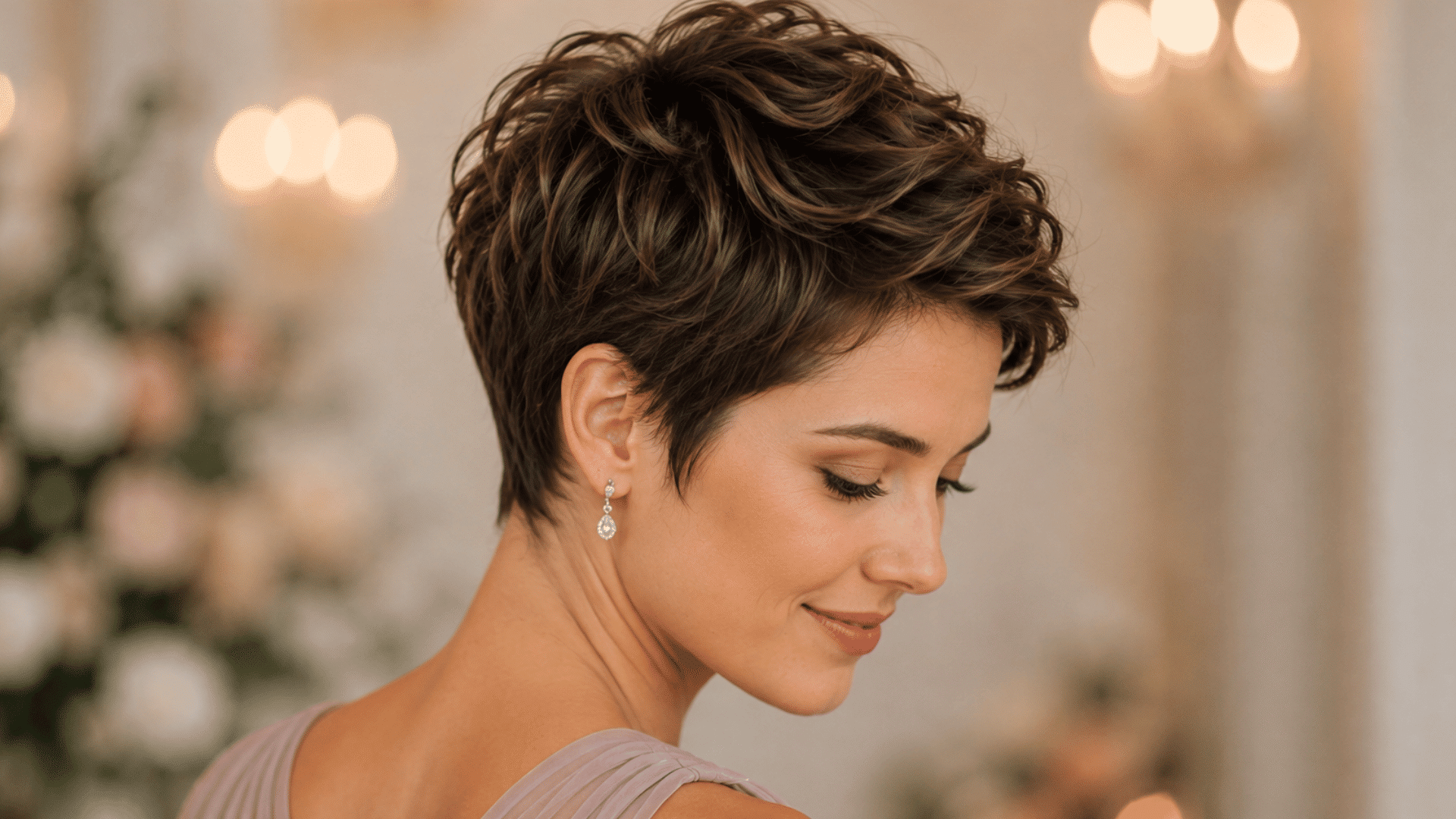textured pixie hairstyle with soft volume and stylish wedding day finish