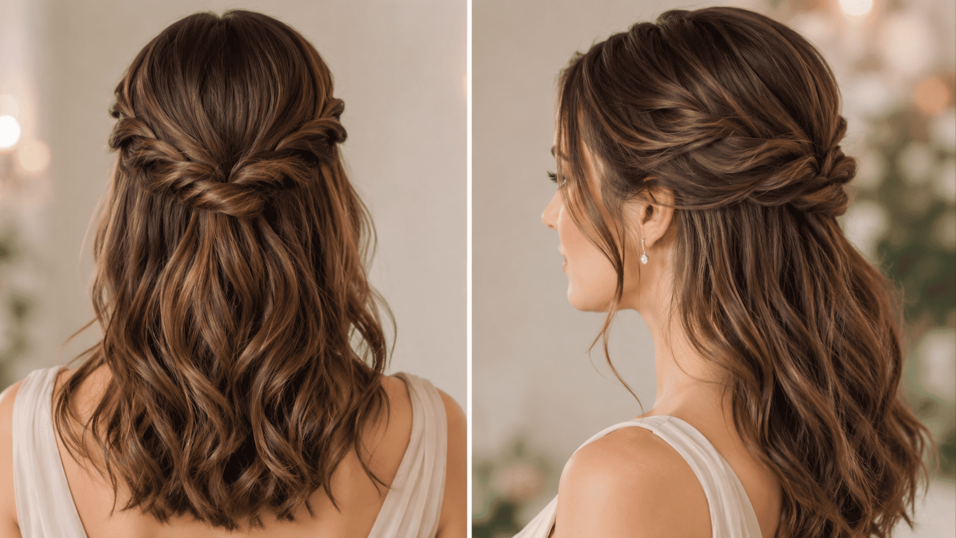 twisted half up hairstyle with pinned sections for a soft wedding appearance