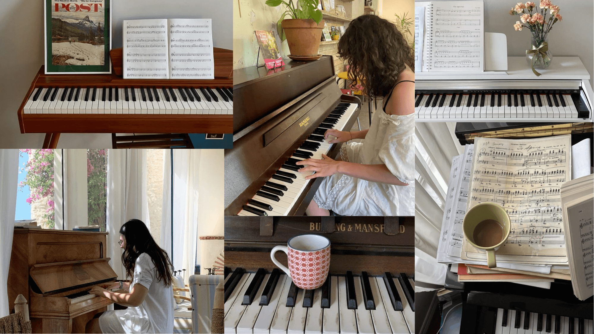 woman playing piano at home while practicing music and enjoying a relaxing creative activity in a cozy setting
