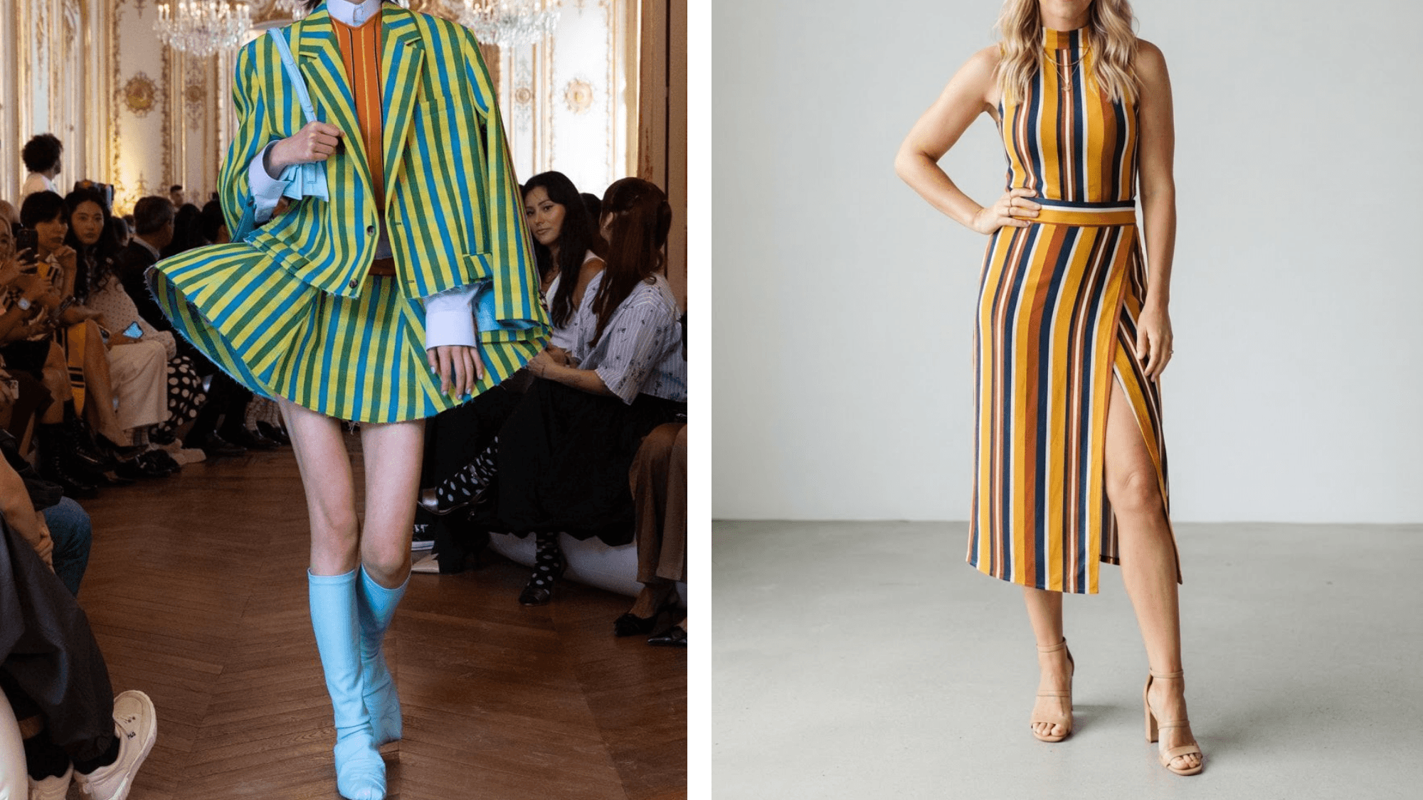 woman wearing patterned clothing with bold prints and stylish details creating a fashionable layered outfit look