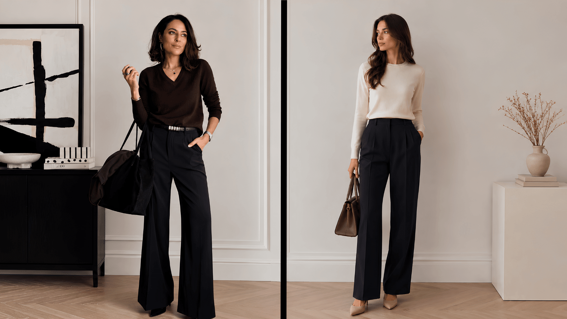 women wearing crew neck and v neck sweaters for business office look