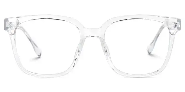 Clear square eyeglasses with transparent frames on white background
