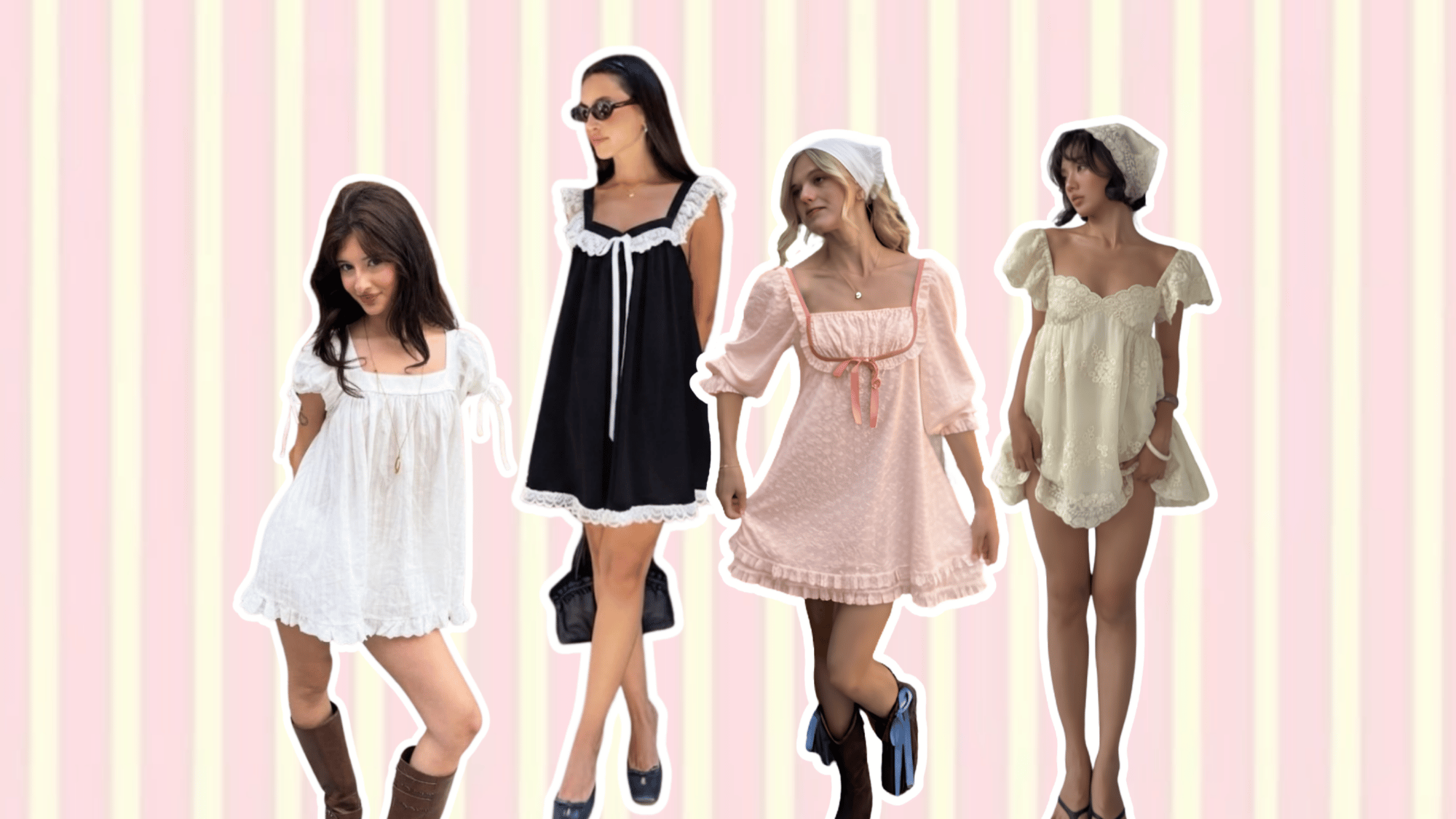 women wearing babydoll dresses styled in different ways with varied lengths colors