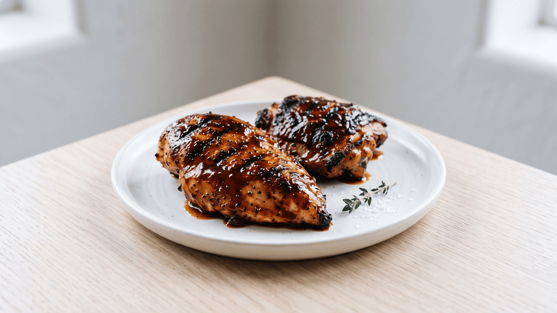 bbq seasoned grilled chicken breast glazed with barbecue sauce and finished with rich caramelized grill marks