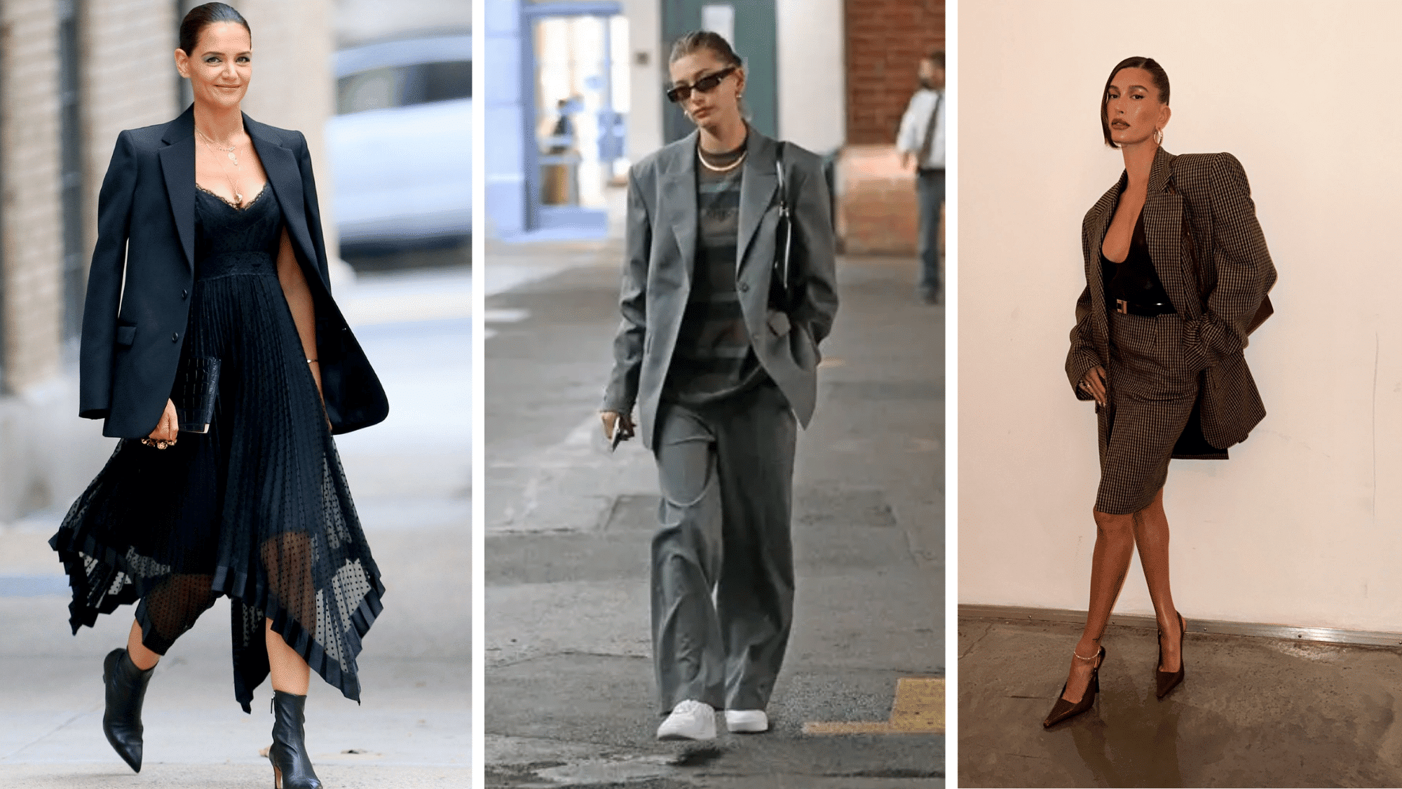 celebrities wearing blazers and layered outfits styled for polished smart casual looks with modern appeal