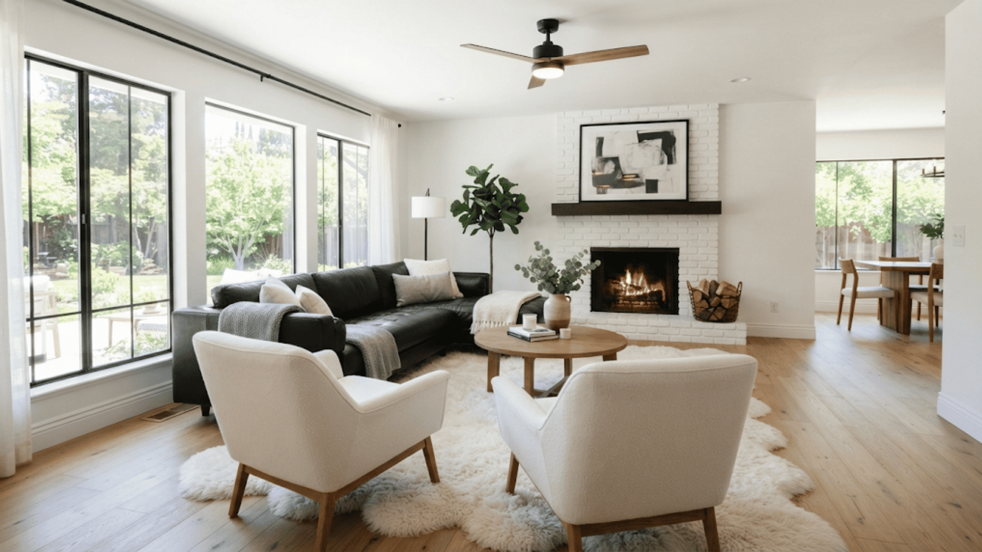 bring in more natural light with large windows bright white walls and an open living room with neutral furniture