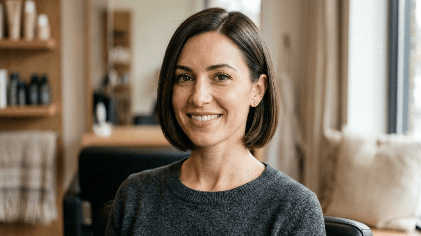 woman with heart shaped face wearing chin length bob with textured ends