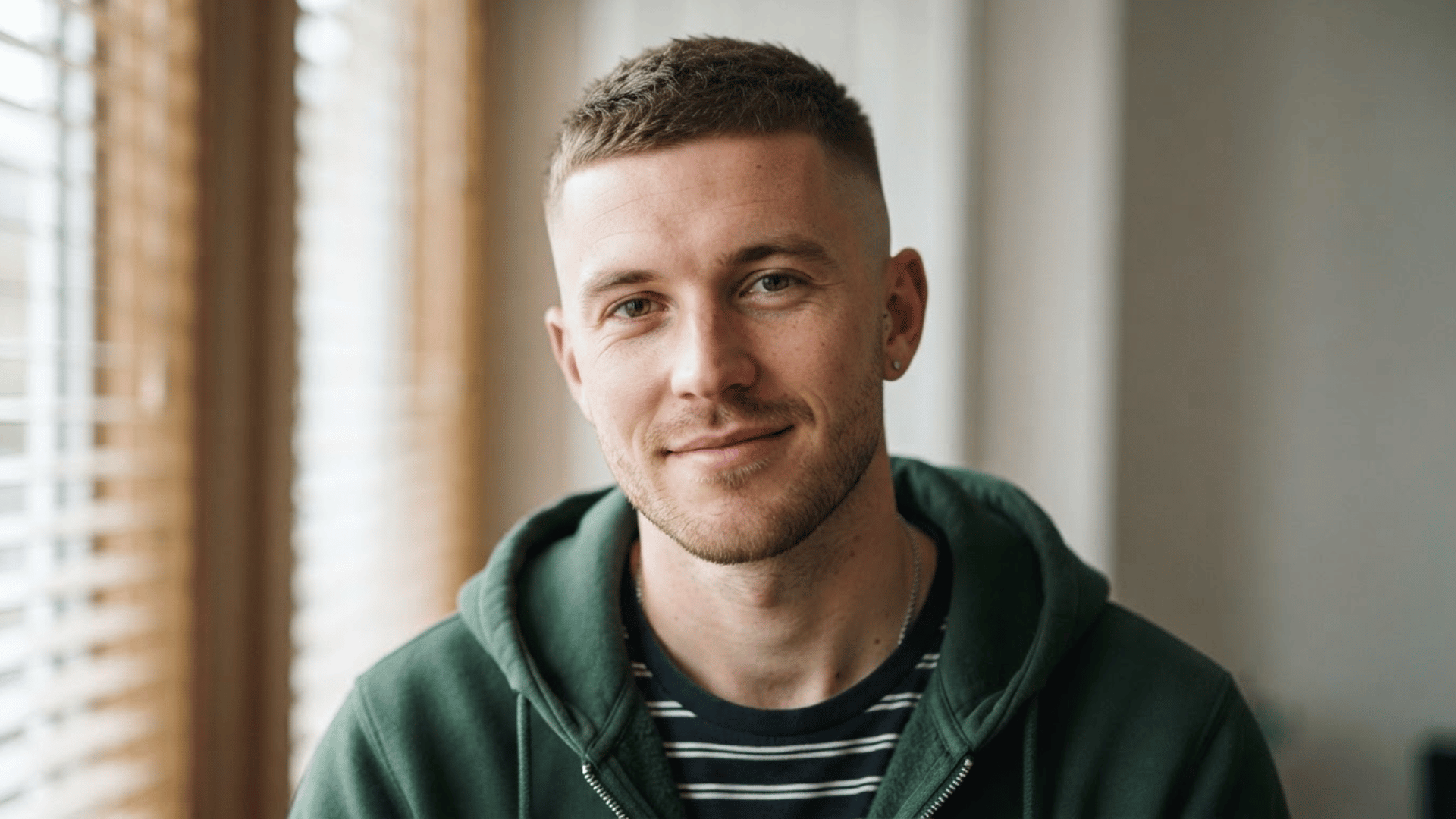 man with thinning hair wearing a classic crew cut with short sides and slightly lifted hair on top