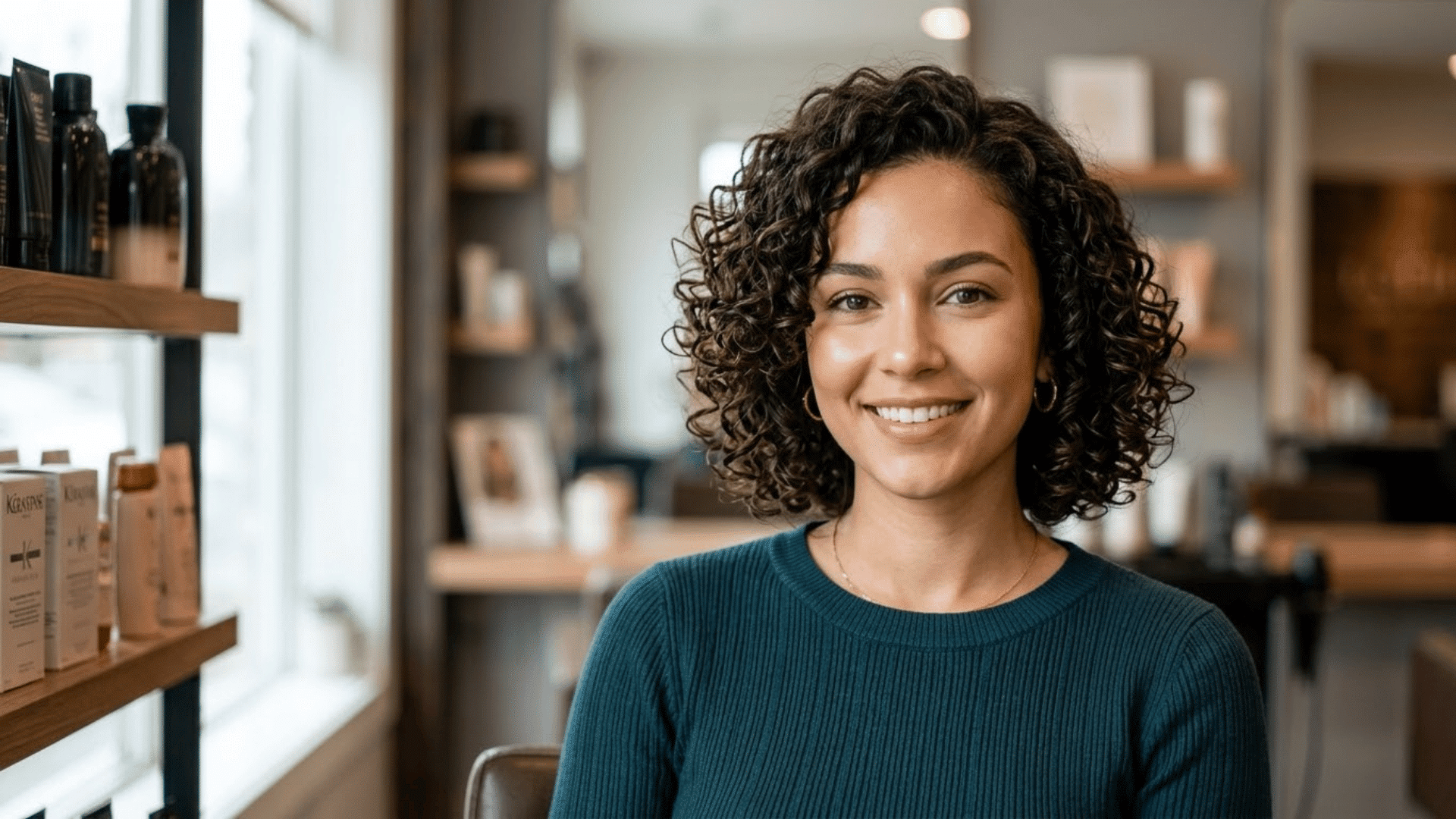 woman with heart shaped face wearing curly bob haircut with defined curls