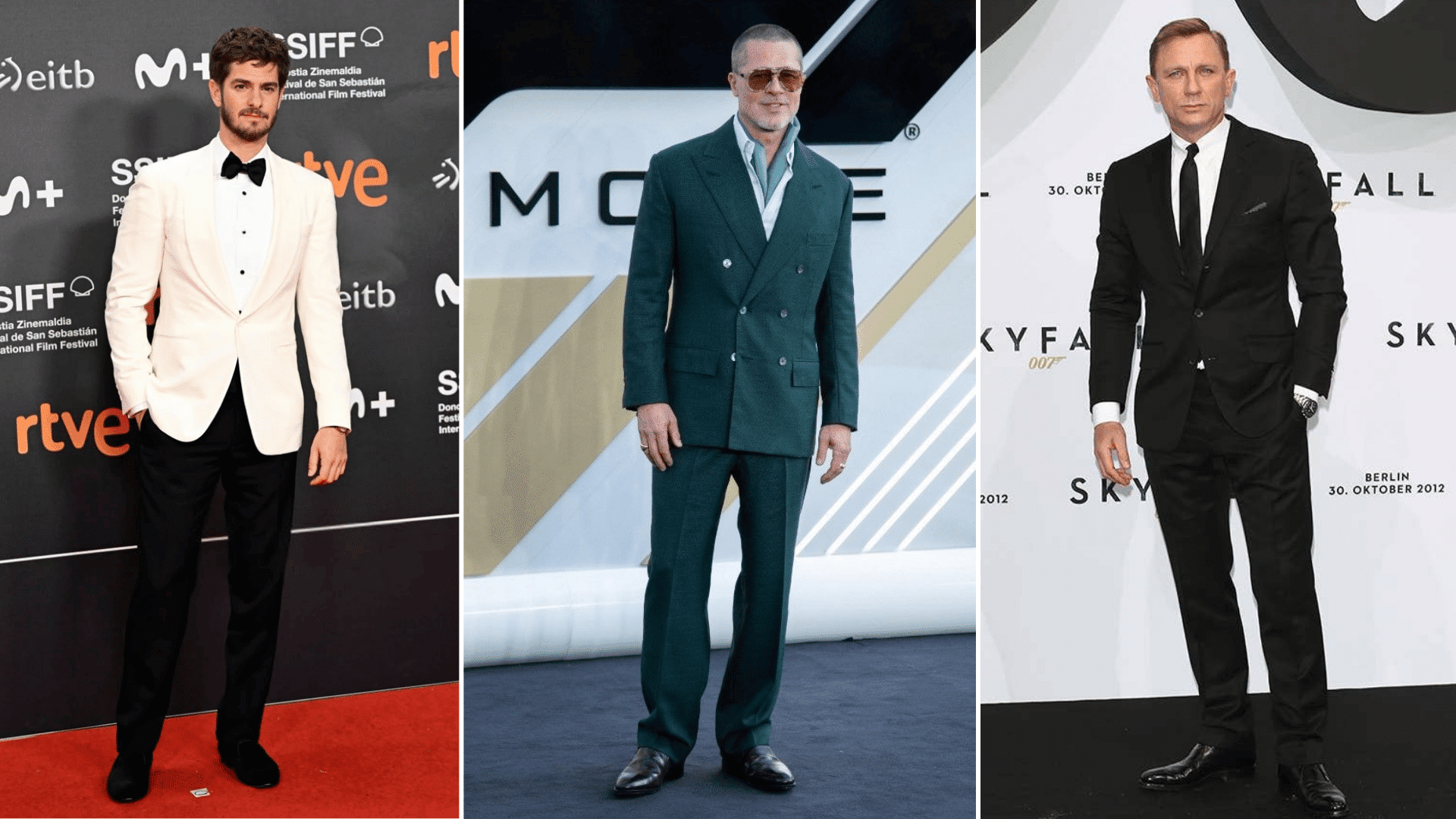 how celebrities style suit looks with white green and black tailoring shown in formal red carpet outfits