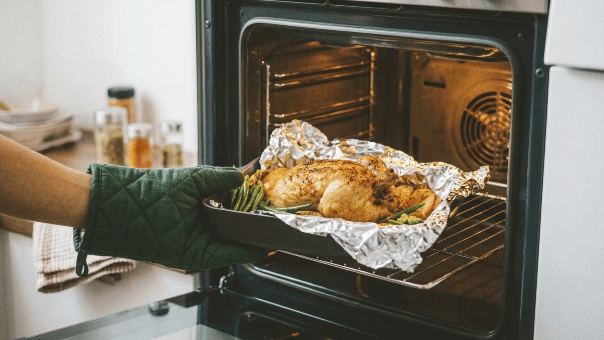 reheating cooked chicken in a skillet until evenly hot and ready to serve as a safe leftover meal