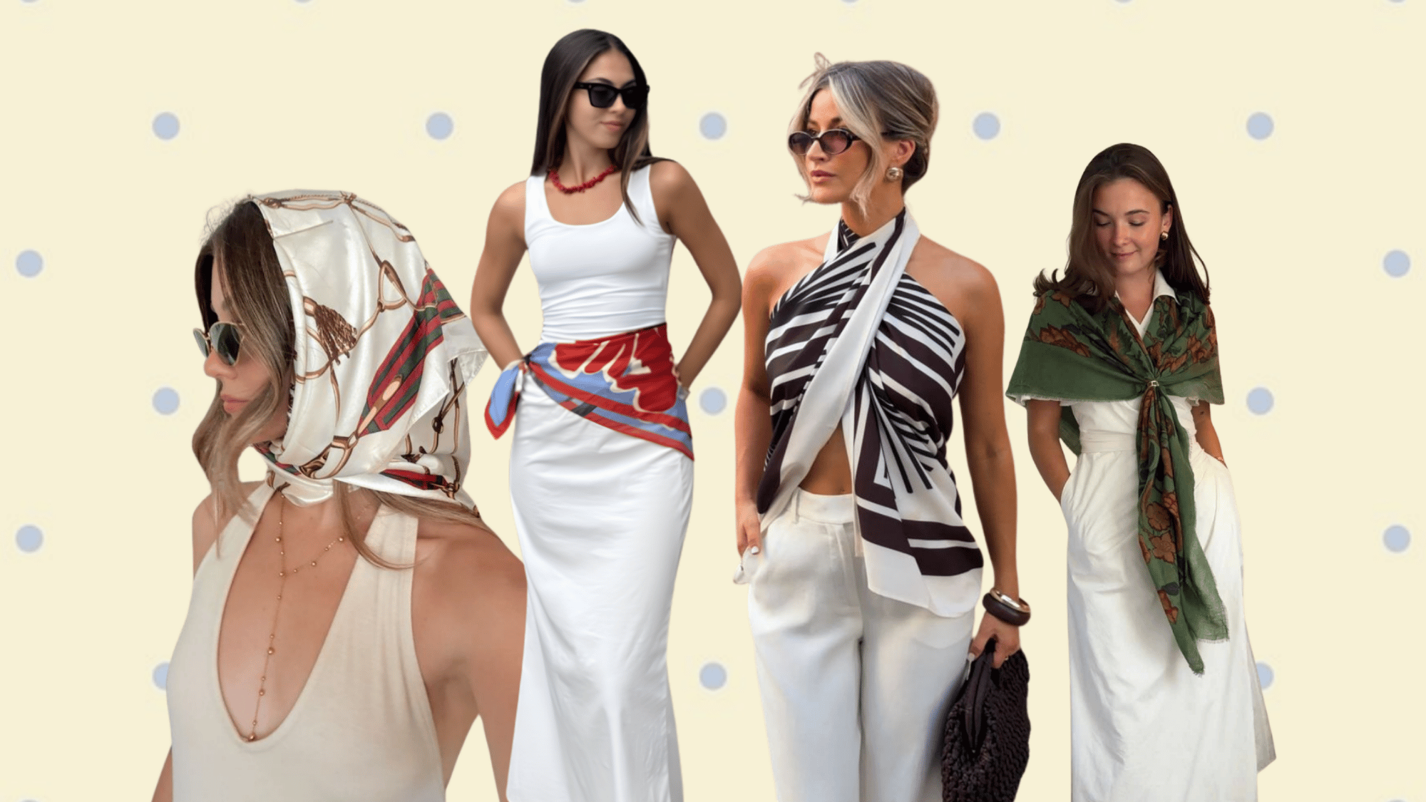 scarf worn in different ways including draped tied wrapped and styled as a versatile accessory