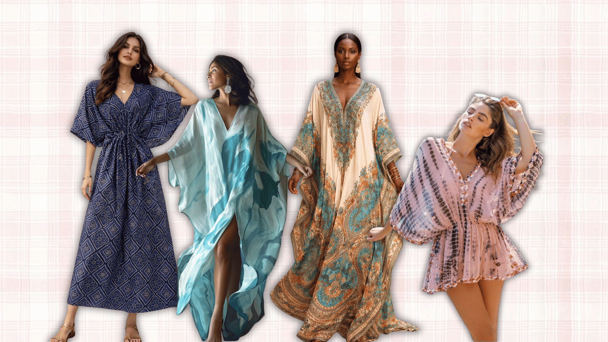 women wearing flowing kaftans with a loose silhouette and elegant details\